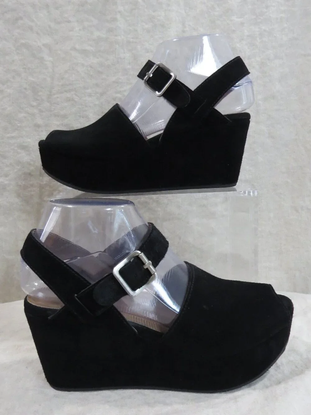 Chocolat Blu Wagga Suede Leather Platform Wedge SIZE 7 Black